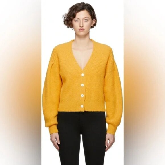 Rag & Bone Liana Merino Wool/Alpaca Blend Chunky Knit Cardigan In Yellow M - Picture 1 of 11